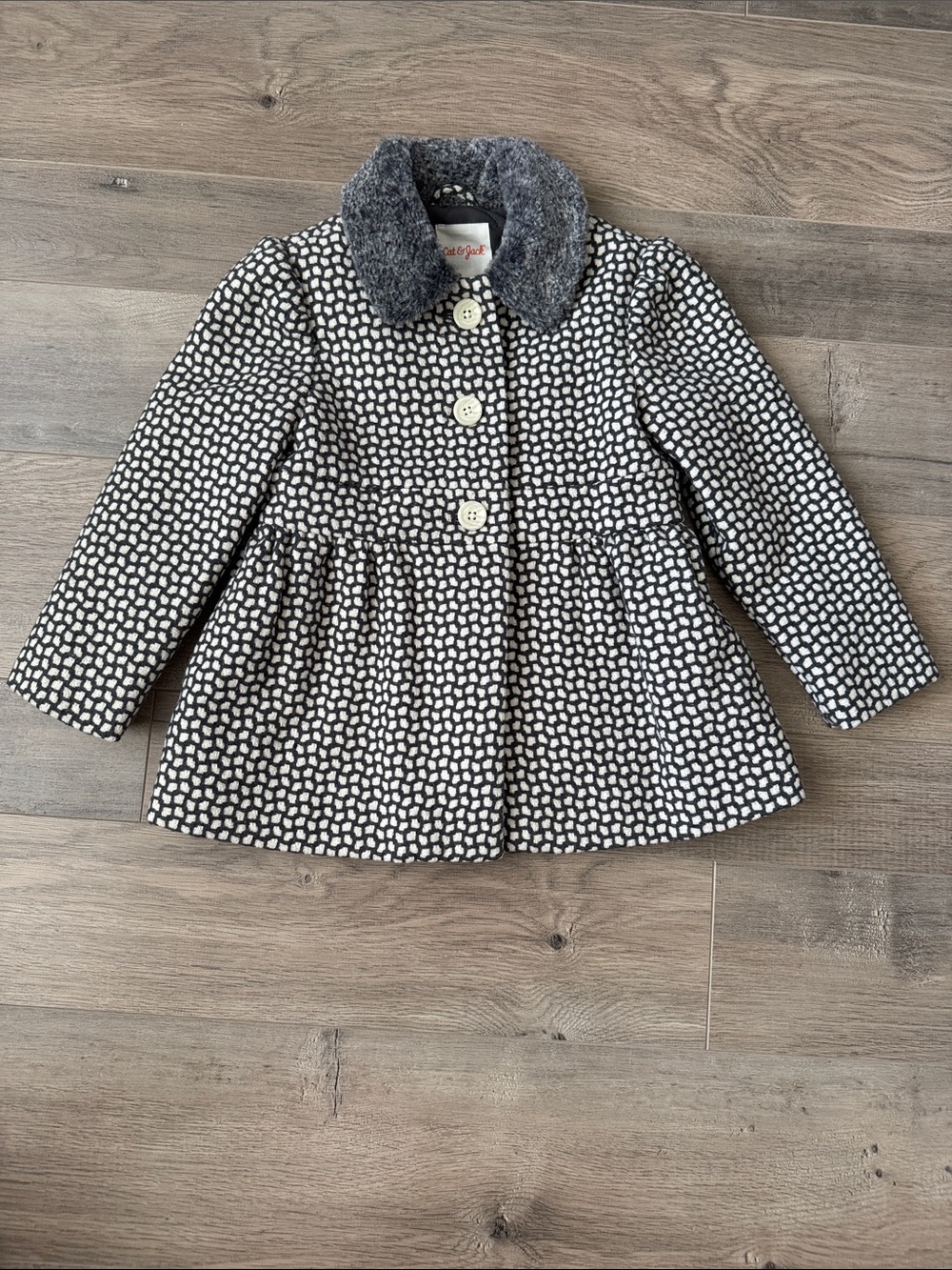 Cat & Jack Black and White Dot Pea Coat with Gray Collar